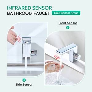 Robinet de lavabo numérique intelligent à capteur, sans contact, à montage sur plan, en acier inoxydable brossé, avec cartouche céramique, monotrou - Product Image 3