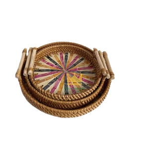 Plateau de service pour fruits et café en rotin naturel écologique décoratif en nacre, nouveau design, pour la maison, en provenance du Vietnam - Product Image 1