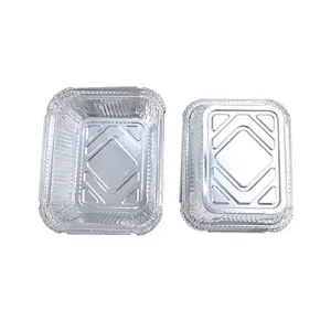 Factory Price Customized Food Packaging Disposable Tin Foil Plate BBQ Pan Food Aluminum Foil Container Tray And Plastic Cover