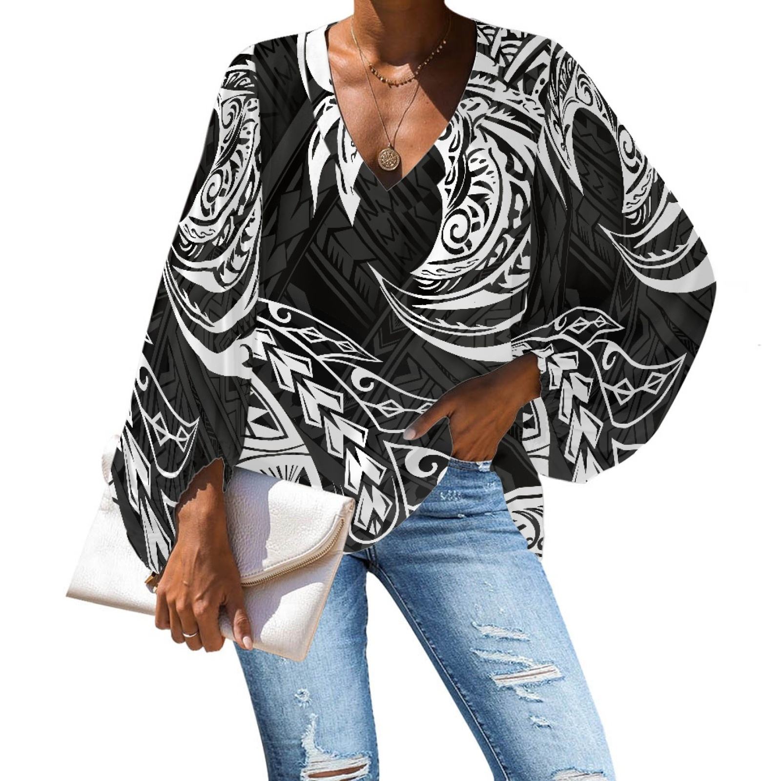 Wholesale Black White Fashion Chiffon Blouse Oversize Casual Plus Size  Women Blouse Long Sleeve Loose Women's Tops and Blouses