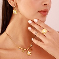 Parure de bijoux en acier inoxydable 316L plaqué or PVD 18 carats, anti-ternissement, avec zircon, pour mariages et fiançailles, comprenant un collier