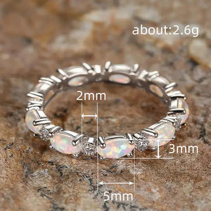 Joyería de latón, banda de promesa de ópalo imitado, anillos infinitos para mujer, oro, plata, oro rosa, Color oro, forma ovalada, Ópalo, señoras, RingGJZ0197 - Product Image 5