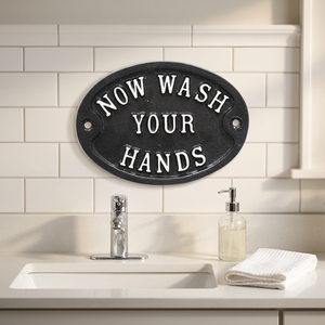 Placa de Pared Ovalada de Hierro Fundido Vintage, Letrero Rústico 'Lavarse las Manos' para Baño, Cocina, Lavabo, Uso en Pared y Puerta - Product Image 1