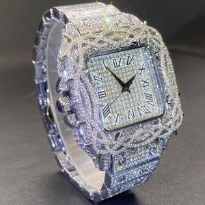 Reloj de hombre con diamantes de moissanita, estilo hip-hop, esfera con incrustaciones de circonita, cuadrado, completamente con diamantes, metálico, mecánico, resistente al agua. - Product Image 1