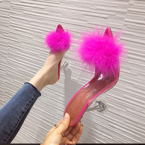 Sandales d'été en laine à bout ouvert pour femmes, talon transparent en verre, chaussures de mariée antidérapantes à bout pointu pour l'export. - Product Image 4