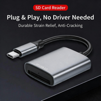 Lecteur de carte SD USB Type C 2.0, adaptateur de mémoire OTG portable en alliage d'aluminium pour ordinateur portable, tablette, téléphone, appareil photo, transfert de fichiers