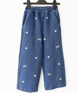Vêtements décontractés pour enfants de 2 à 16 ans, pantalons en <span class=keywords><strong>jean</strong></span> à étoiles, jeans à jambes larges pour filles, logo personnalisé, vêtements d'extérieur pour enfants - Product Image 2