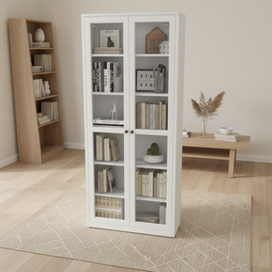 Modern Home Steel Iron Wall-Mounted Living Room <strong>Bookcase</strong> with Glass Doors Adjustable Height Storage Shelves and Back Panel - Product Image 6