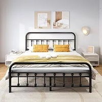Cadre de lit double en métal durable au design moderne, hauteur réglable, assemblage facile, support à lattes, tête de lit pour hôtel et appartement