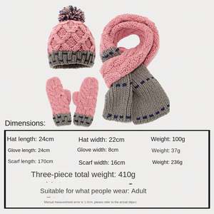 Conjunto de 3 Piezas de Moda Otoño Invierno: Gorro de Punto con Diseño de Burbujas en Dos Tonos, Manoplas y Bufanda, Cálido para el Invierno - Product Image 2