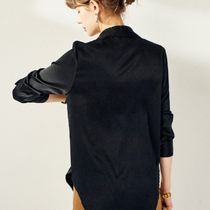 Camicia di <span class=keywords><strong>seta</strong></span> da donna di alta qualità Design classico nero a manica lunga da ufficio blusa in <span class=keywords><strong>seta</strong></span> satinata - Product Image 2