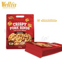 Sacs d'emballage personnalisés en aluminium alimentaire 250g avec fermeture éclair pour snacks, pochettes à fond plat avec poignée pour jupes de porc croustillantes
