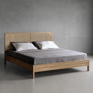 <span class=keywords><strong>Cama</strong></span> Doble Queen-Size de Madera Maciza de Estilo Japonés Wabi-Sabi <span class=keywords><strong>Minimalista</strong></span> Moderno con Tejido de Ratán, Procedente de China - Product Image 4