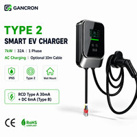 Chargeur EV GANCRON 7 kW Type 2 32A Monophasé AC avec Câble de 10 m en Option et Kit de Fixation Murale de Qualité Supérieure