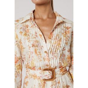 Robe chemise en lin <span class=keywords><strong>avec</strong></span> manches longues et boutons, ceinture <span class=keywords><strong>amovible</strong></span> en tissu auto-tissé <span class=keywords><strong>avec</strong></span> boucle - Product Image 2