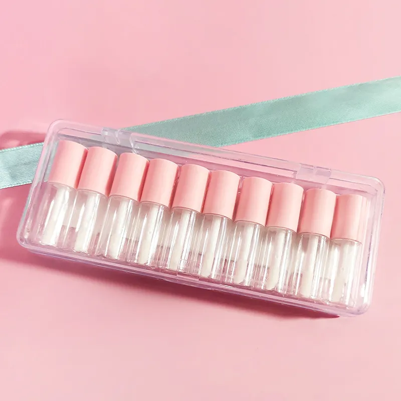 pink plastic packing mini casing transparent colorful frosted short lipgloss tubes 4ml boxes