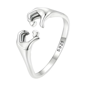 Joyería romántica Plata de Ley 925 Diseño simple Manos que comparan corazones Abrazo Anillo abierto Ajustable - Product Image 1