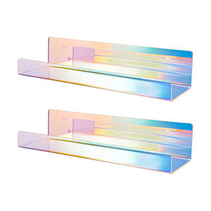 Étagère murale moderne au design simple en acrylique, métal et fer pour le rangement de bijoux, livres, cosmétiques, parfums et jouets, installation murale facile - Product Image 1