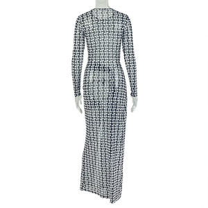 Abiti Lunghi a Maniche Lunghe in Rete <span class=keywords><strong>Trasparente</strong></span> con Stampa di Lettere Nere per Donna, Abbigliamento Autunno 2026, <span class=keywords><strong>Vestito</strong></span> Maxi Sexy con Spacco alla Moda - Product Image 5