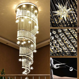 Lampadario a LED per Atrio di Villa Duplex, Lampadario Lungo in Cristallo a Stella per Soggiorno, Illuminazione per Scale in Cristallo - Product Image 6