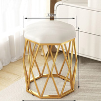 Tabouret de maquillage moderne en fer blanc géométrique, tabouret hexagonal avec coussin en PU, tabouret d'appoint de luxe léger pour chambre et salon