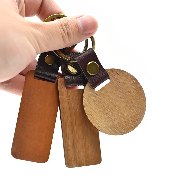 Porte-clés personnalisé en bois de haute qualité, porte-clés vierge en cuir fantaisie, porte-clés personnalisé