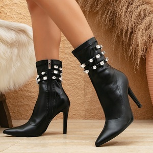 Nouvelles Bottines à Talons Hauts Fins et Pointus pour Femme, Sexy et Tendance, avec Strass et Élastique, Collection Automne-Hiver - Product Image 2