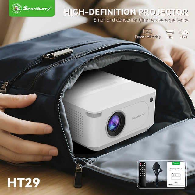 HT29 Mini Portable Smart Projector with Built-In Speakers 720P Resolution 1GB RAM 8GB Storage WiFi LCD up to 4K Support 3D