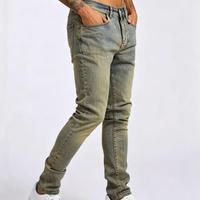 Jean en denim vintage taille mi-haute pour homme, coupe slim, haute qualité, personnalisable