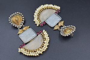 Pendiente de declaración hecho a mano bohemio de doble tono antiguo oxidado tradicional indio para mujer - Product Image 3