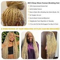 613 faisceaux de cheveux humains pour le tressage Deep Wave brésilien vierge bouclés Remy Extensions de cheveux blonds en vrac pour tresses Boho
