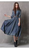 Bluedot Custom 2021 Printemps-Été, jupe longue en jean brodée rétro, denim de haute qualité, robe de cow-boy vintage pour femme