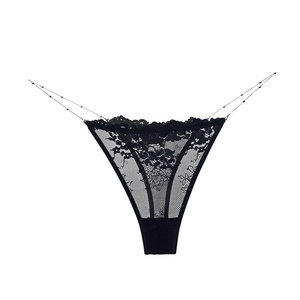 Nuovi Slip Sexy Neri <span class=keywords><strong>con</strong></span> Catena e Logo in Vita, Tanga Monocolore Trendy Europeo-Americano per Donne - Product Image 6