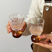 Tasse en verre ambré de 100 ml faite à la main avec base sphérique - Tasse à saké créative à motif tournesol pour espresso, café, thé, cadeau
