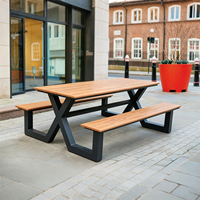 Ensemble de table de pique-nique extérieure moderne à pieds en X, plateau en bois massif, structure en acier galvanisé, mobilier de jardin, ensemble de salle à manger pour parc public