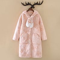 Peignoir de nuit en velours corail rembourré en coton à trois couches, à manches longues, à capuche, thermique, pour femme, automne/hiver, vêtement d'intérieur