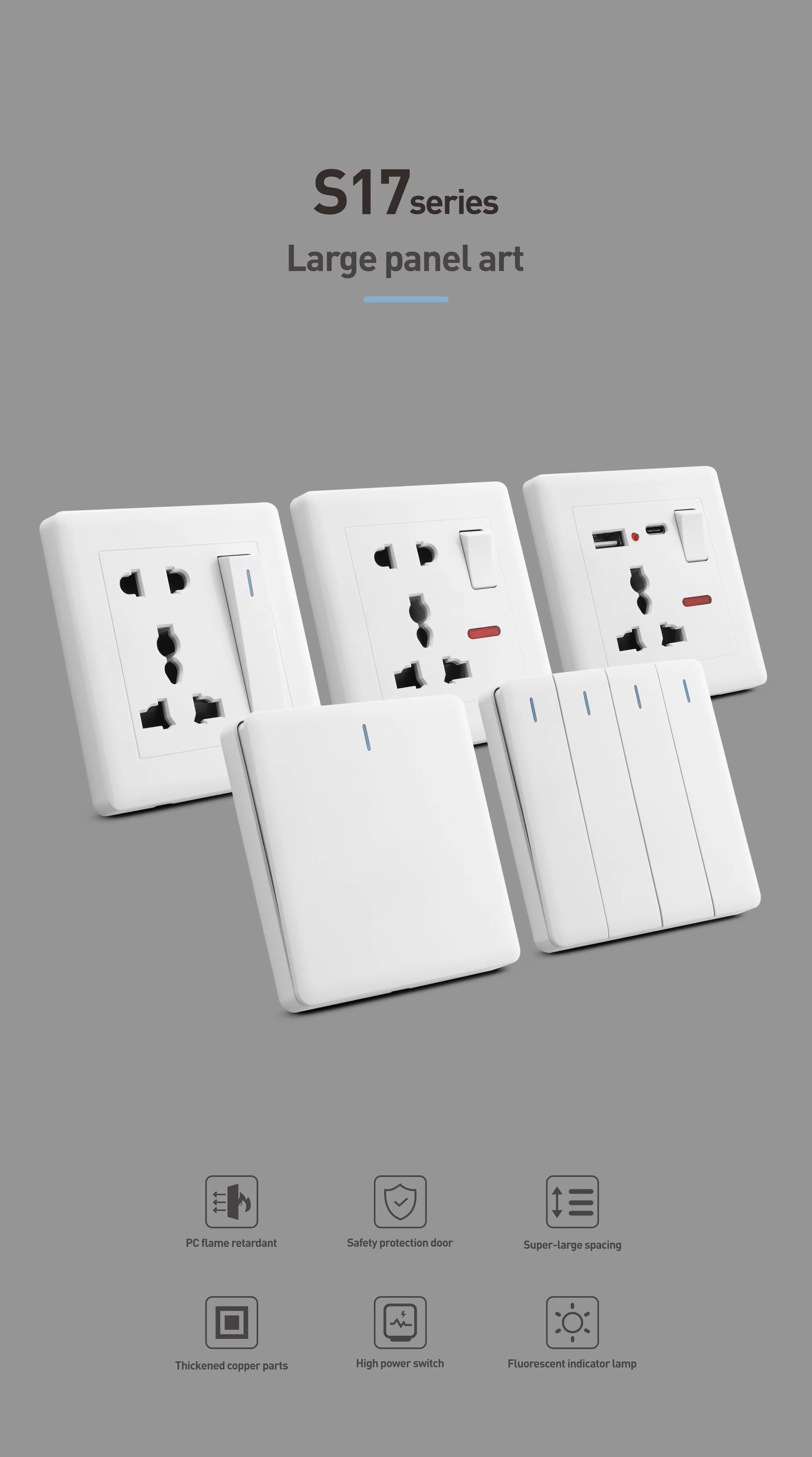 Uk Standard wenzhou factory cheap wholesale Pc wall light switch big push button electric switches and socket