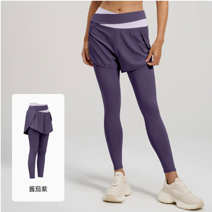 Leggings de yoga 2 en 1 pour femmes, taille haute élastique, avec poches latérales et jupe, extensibles dans quatre directions - Product Image 4