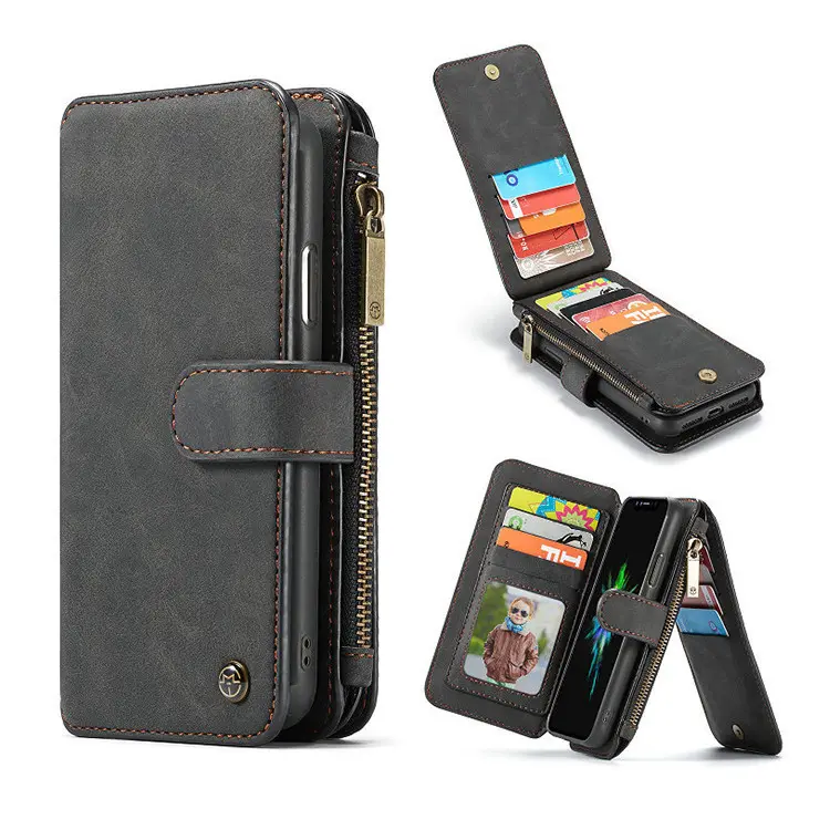 Deri telefon iPhone için kılıf 12 13 11 Pro XS Max X XR SE 2020 8 7 6 6S artı 5 5S 5S manyetik cüzdan kart tutucu kapak Coque