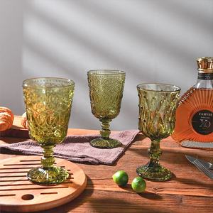 Vintage 10oz Becher Clear Stemmed Getränke glas mit geprägter Linie strukturiertes Design Weinglas - Product Image 5