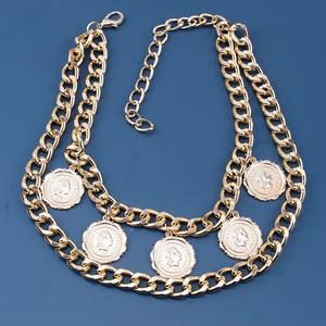 European American <b>Cross</b> Border Jewelry Retro Geometric Chunky <b>Chain</b> Multi Layer Necklace For Women Gold Zinc Alloy Party Pendant - Product Image 3