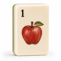Tuiles de Mahjong américaines en acrylique double couche, thème Verger de pommes, dos vert sauge, motifs pommes rouges, symboles traditionnels