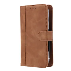 Credit Card Holder Movable Clip Magnetic Flip Wallet Protective Case Slide Out Universal Retro Leather Smart Phone Wallet Case