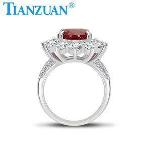 Anillo de Plata de Ley 925 con Piedra Principal de Rubí Rojo Sangre de Pichón Ovalado de 10x14 mm y Moissanita Redonda Blanca para Joyería de Mujeres y Niñas - Product Image 3