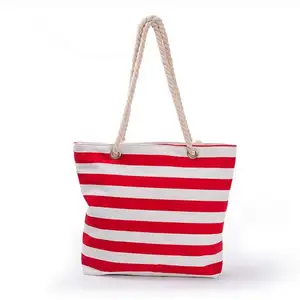 Wholesale OEM Rope Handle Tote Beach Bag Printed Pattern Large Canvas Ladies Beach Bags New Tote Bags