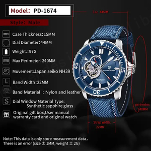 Nouvelle montre mécanique de luxe pour homme 1674 NH39 Verre saphir 200M Étanche Bracelet en cuir Boîtier en acier inoxydable tendance - Product Image 3