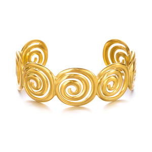 Classic Style Trendy 18K Gold Stainless Steel <b>Flower</b> Wide Open Fashion Women's Wedding Cuff <b>Bracelets</b> - Product Image 6