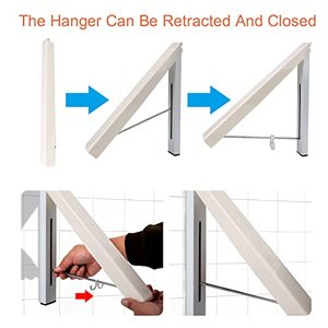 <strong>Wall</strong> Mounted <strong>Clothes</strong> <strong>Rail</strong> Foldable Coat Hanger Rack White Retractable Clothing Rack - Product Image 3