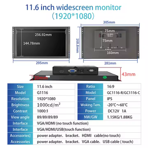 Sử dụng ngoài trời 1000 nits kim loại trường hợp công nghiệp 11.6 inch 1920*1080 LCD màn hình cảm ứng mở khung màn hình với <span class=keywords><strong>VGA</strong></span>/HD-MI/USB giao diện - Product Image 6