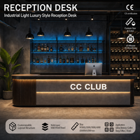 Comptoir de réception en bois en forme de L de style industriel, bureau de bar multifonctionnel pour boîte de nuit, café, restaurant et hôtel, personnalisable
